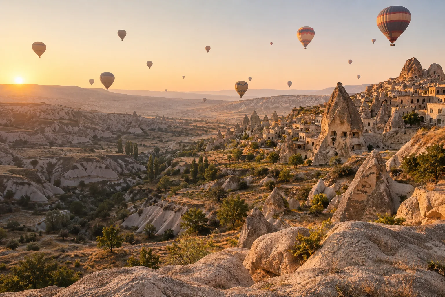 Imagen ilustrativa de globos sobre un paisaje inspirado en Capadocia